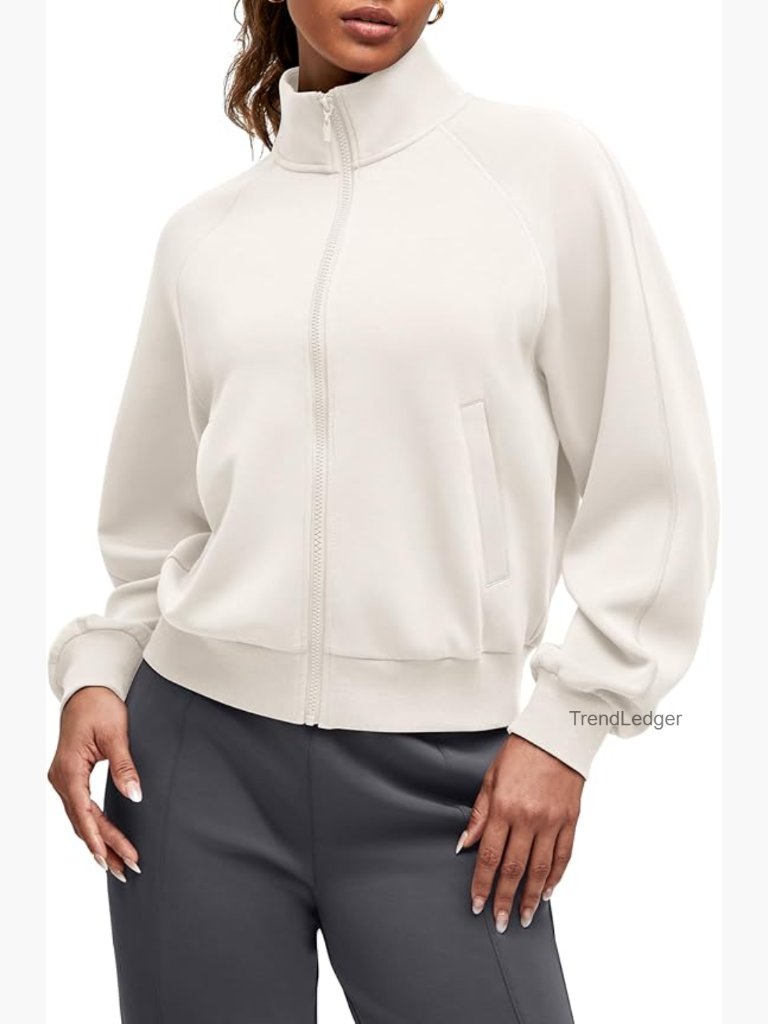 Zip Up Mock Neck Jacket With Pockets Soft Modal Stretch